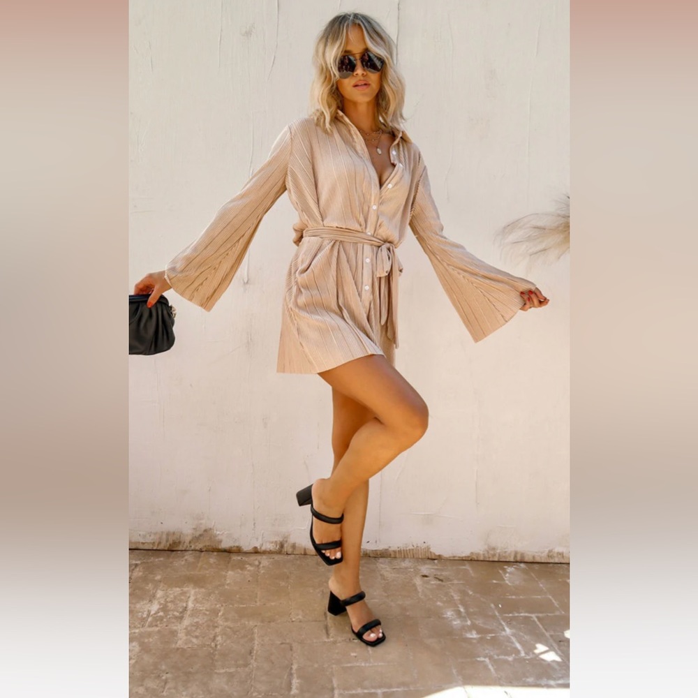 Vici Tessa Plisse button down shirt dress